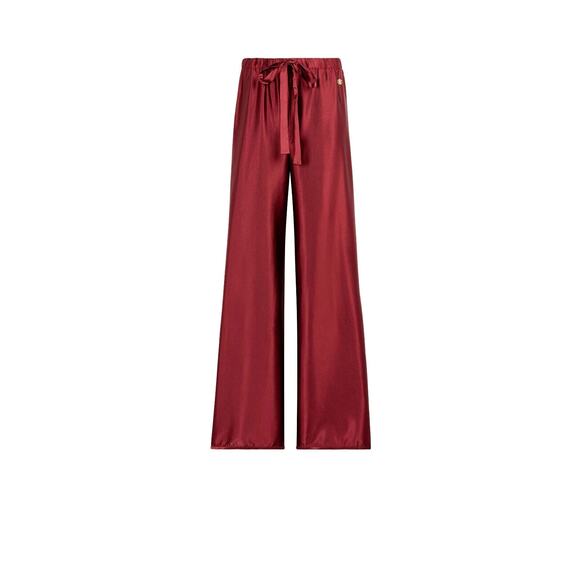 Roberto Cavalli Pants Womens 44 Burgundy Wide Leg Drawstring Satin Trousers - Picture 1 of 12